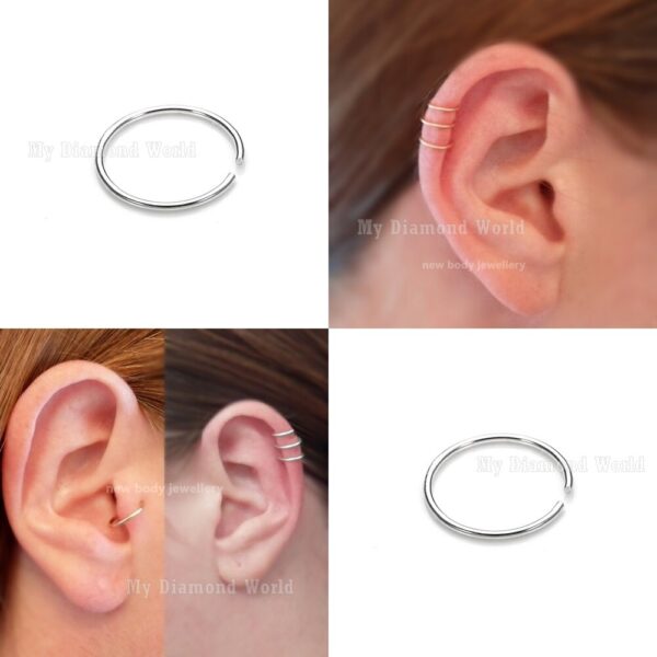 22g Tragus Cartilage Ring, Forward Helix Cartilage Earring, Helix Ring Hoop, Simple Cartilage Ring, Custom Size - 6mm, 8mm, 10mm