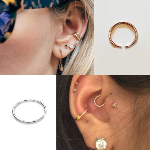 Thin Small Silver Rose Gold Nose Ring 22g Surgical Steel Seamless Nose Ring/ Tragus Hoop/ Cartilage Helix Ring