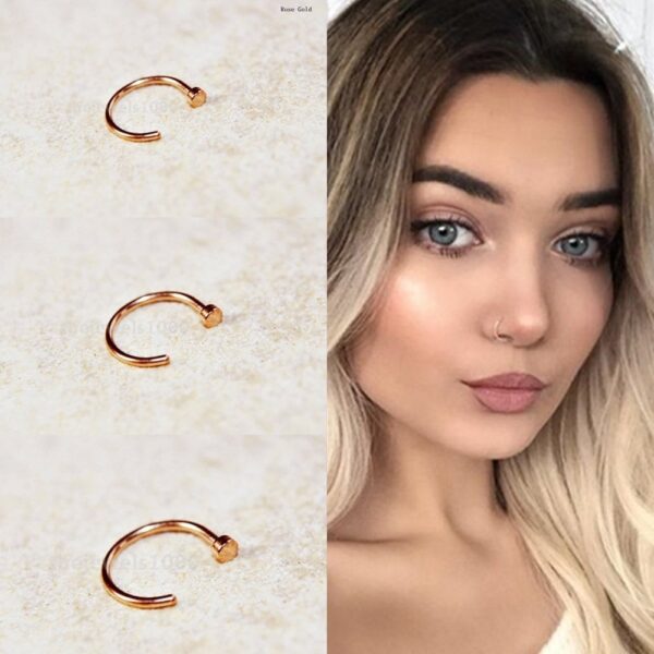 Fitted Tiny Open Nose Ring Rose Gold Sterling Silver Small Thin Nose Ring,Continuous Nose Hoop Ring Tragus