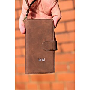 Personalised Luxury iPhone 11 Case - Real Leather Zip Wallet Flip Case for iPhone 13 pro-12 11 Pro Max XR Xs SE 8 7 -Gift for Him/Her