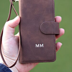 Personalised Leather iPhone-Samsung Cases - Real Leather Zip Wallet Flip Case for iPhone 13 pro-12 11 Pro Max XR Xs SE 8 7 -Gift for Him/Her