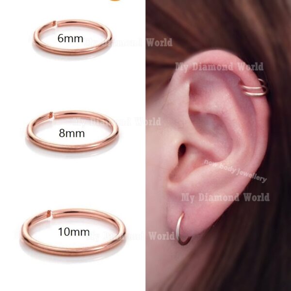 22g Custom Sized Rose Gold Cartilage Earring Helix Ring Hoop  Septum/Nose/Cartilage/Helix/Tragus Ring Hoop Nose Hoop, Nose Ring