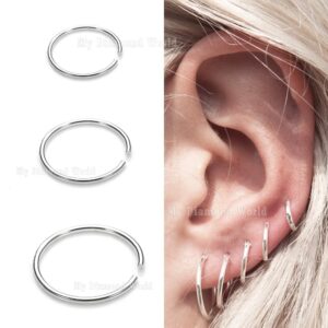 0.6 mm Cartilage Earring Helix Ring Hoop, Simple Cartilage Conch Hoop Silver Septum/Nose/Cartilage/Helix/Tragus Ring Hoop Nose Hoop Ring